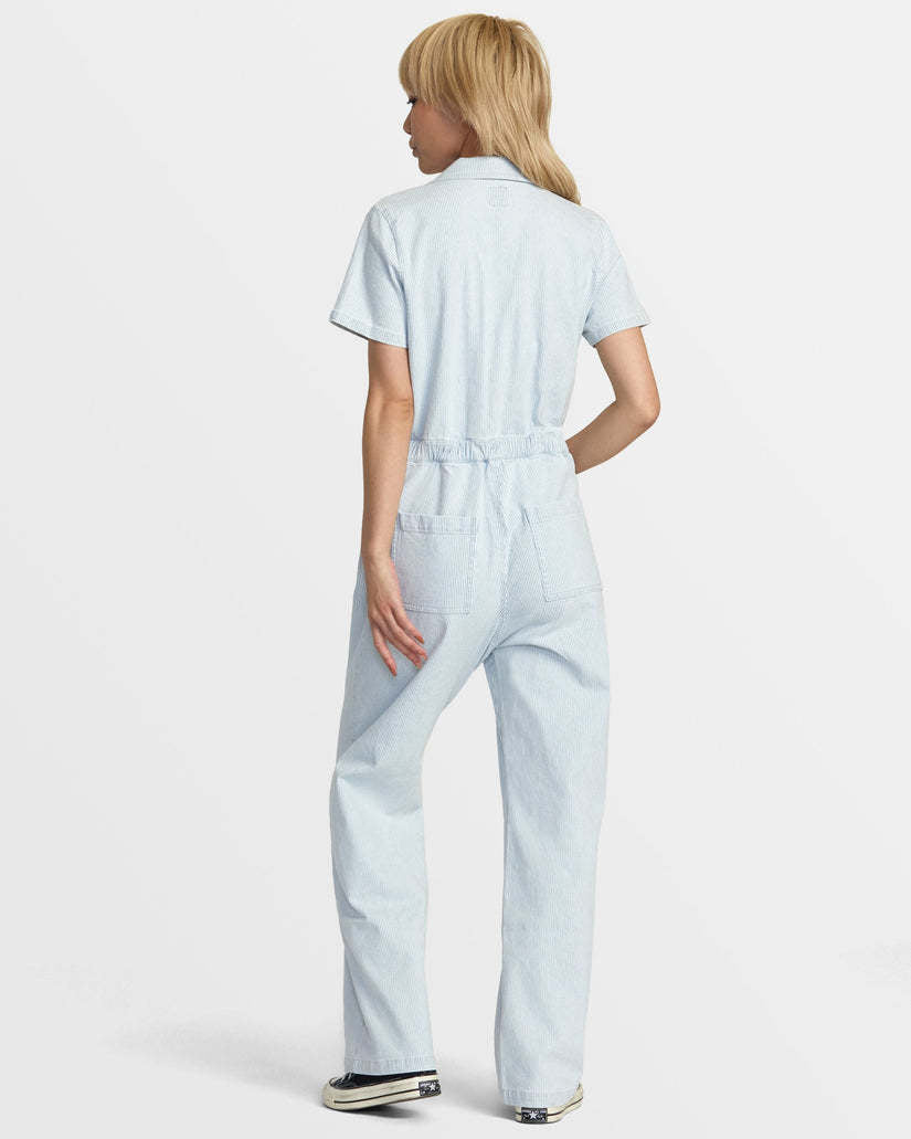 Rvca Spring Shift Jumpsuit Stripe (Womens) | Blue Hickory
