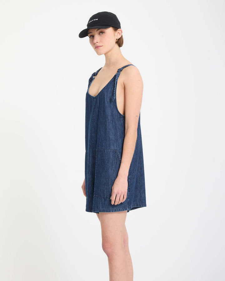 Volcom Lived In Short Romper (Womens) | Deja Blue