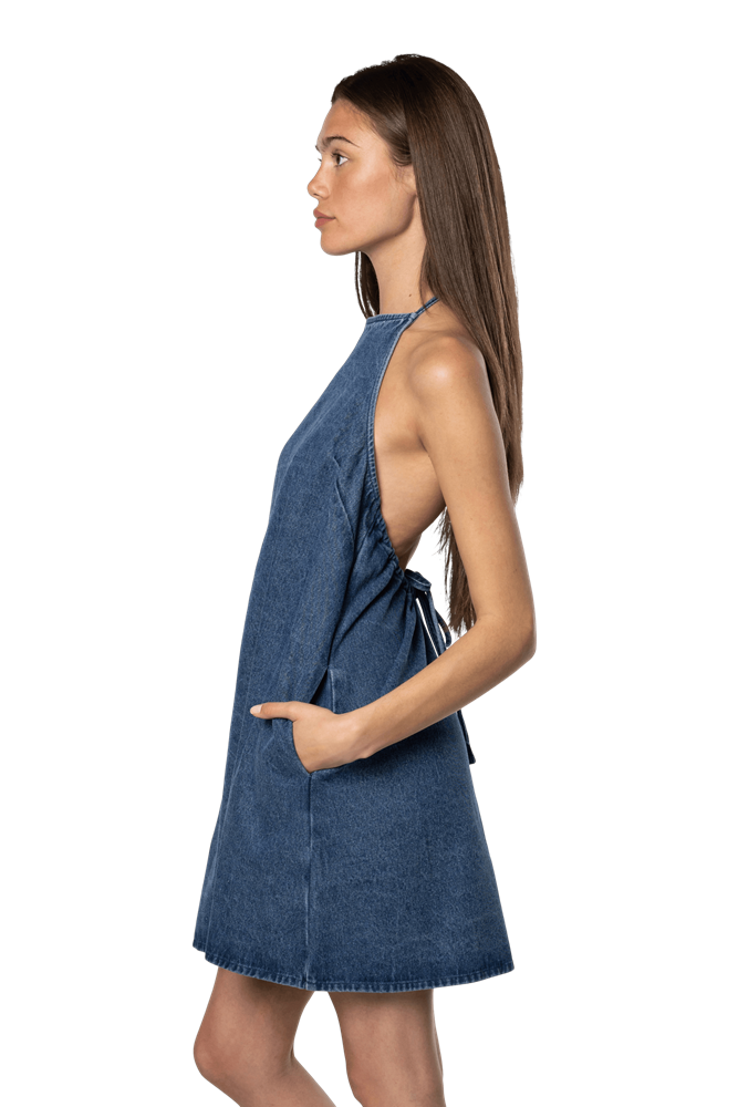 TEAMLTD Halter Dress (Womens) | Blue Denim