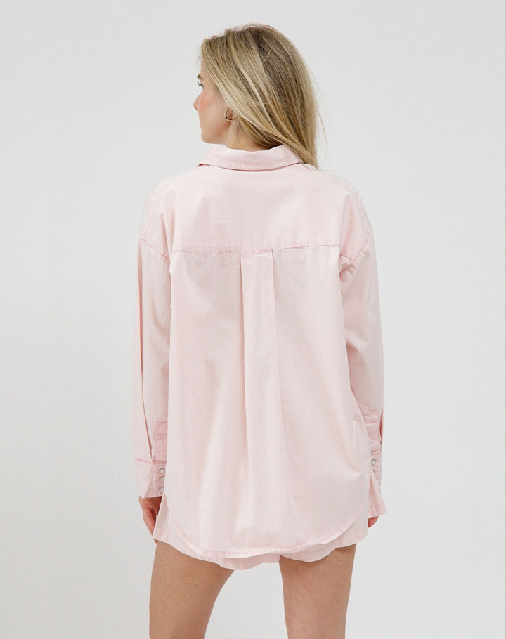 Brunette Chambray Button Up &amp; Pearl Snaps | Pink