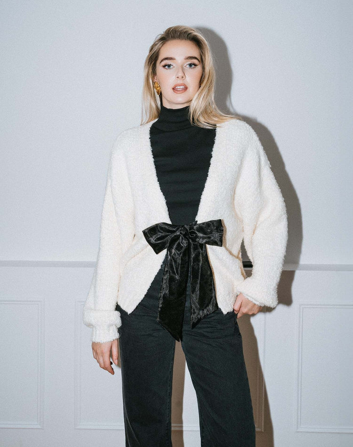 Brunette Elsa Bow Cardigan (Womens) | Cream