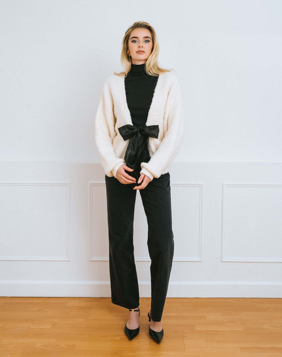 Brunette Elsa Bow Cardigan (Womens) | Cream