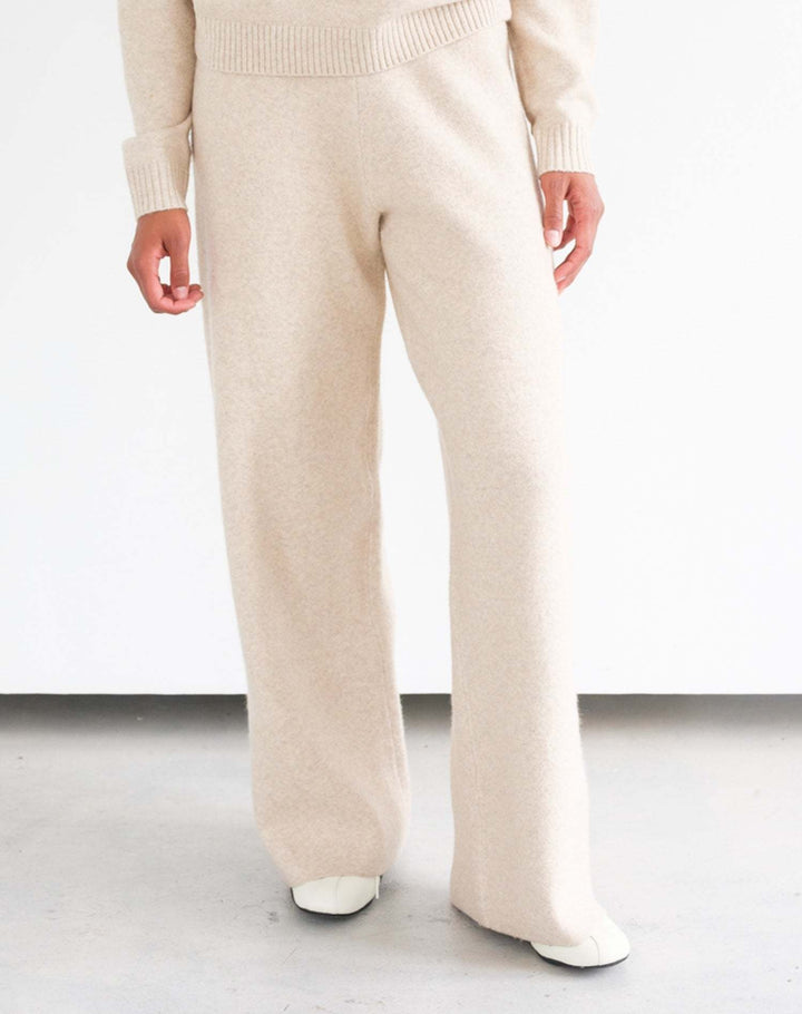 Brunette Knitted Wide Leg Pant | Oatmeal Melange