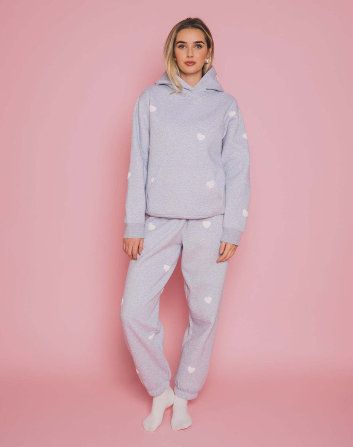 Brunette All Over Heart Oversized Jogger | Pebble Grey/White