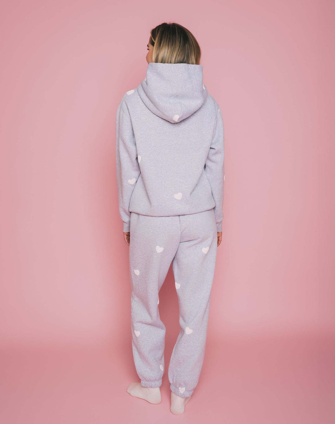 Brunette All Over Heart Oversized Jogger | Pebble Grey/White