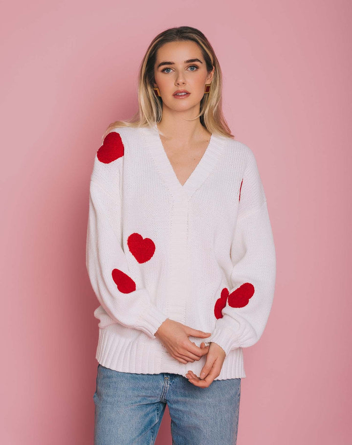 Brunette Oversized Patch Cardigan (Womens) | Cream/Red