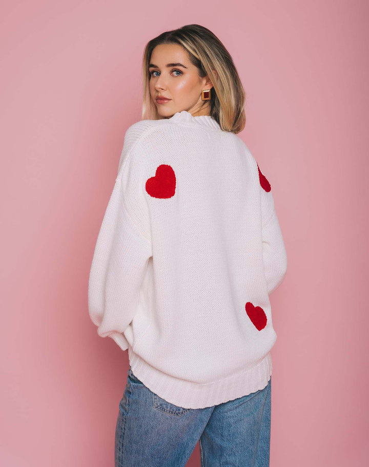 Brunette Oversized Patch Cardigan (Womens) | Cream/Red