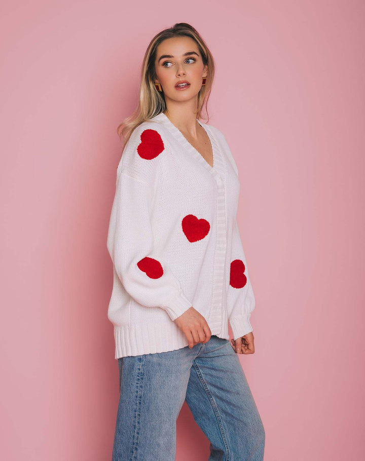 Brunette Oversized Patch Cardigan (Womens) | Cream/Red