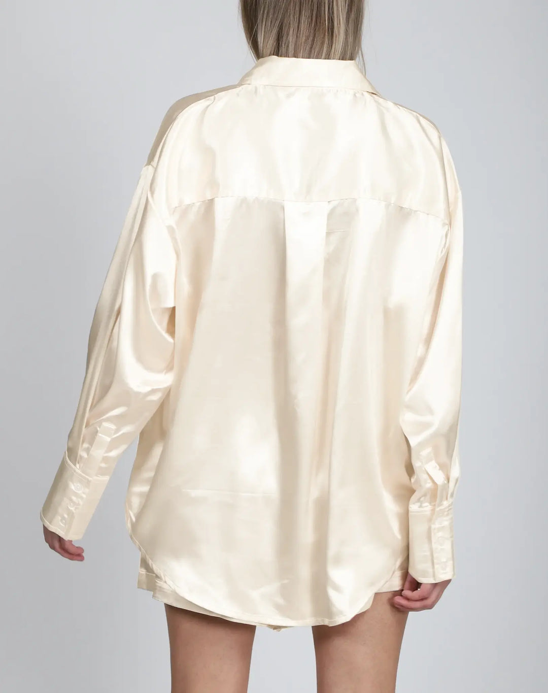 Brunette Silk Button Up Shirt | Almond Milk