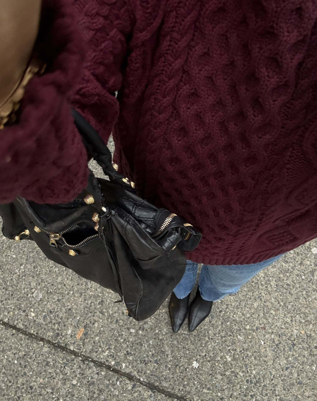 Brunette Irish Cable Knit Crew Sweater (Womens) | Burgundy