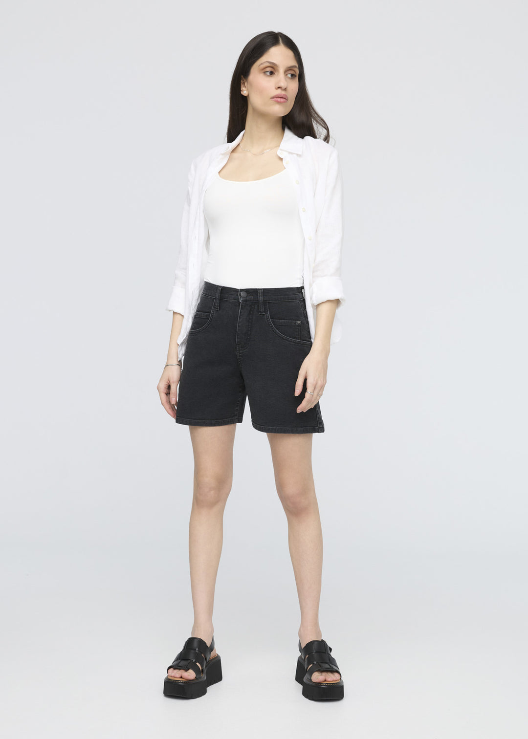Duer Stretch High Rise Relaxed Short 5" (Womens) | Black