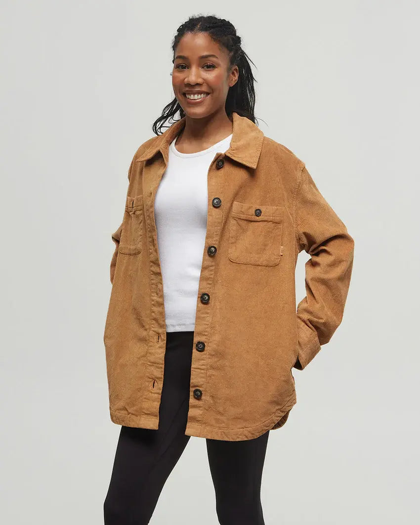 Tentree Ecostretch Corduroy Shacket (Womens) | Camel