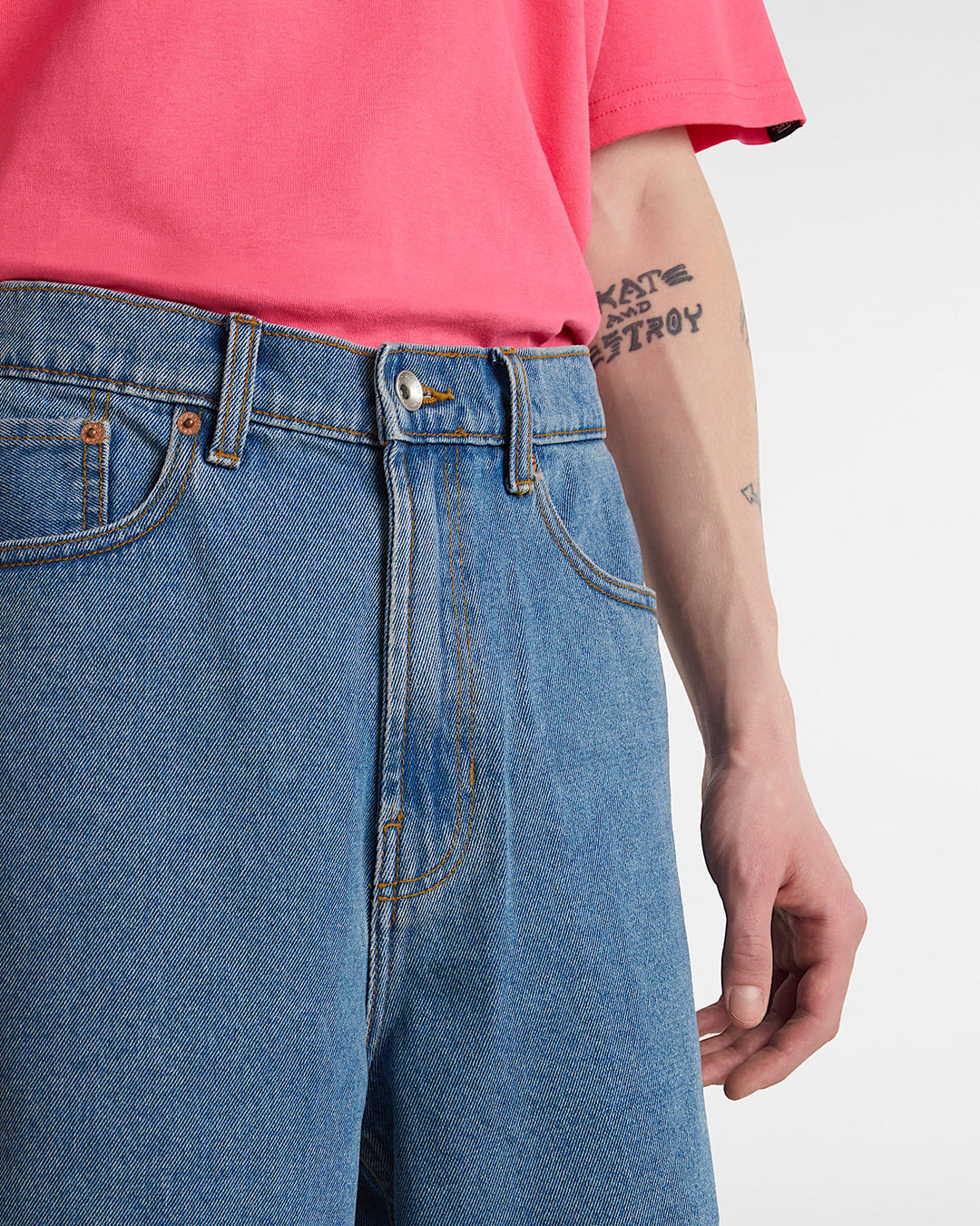 Vans Check-5 Baggy Denim Short (Mens) | Stonewash Blue