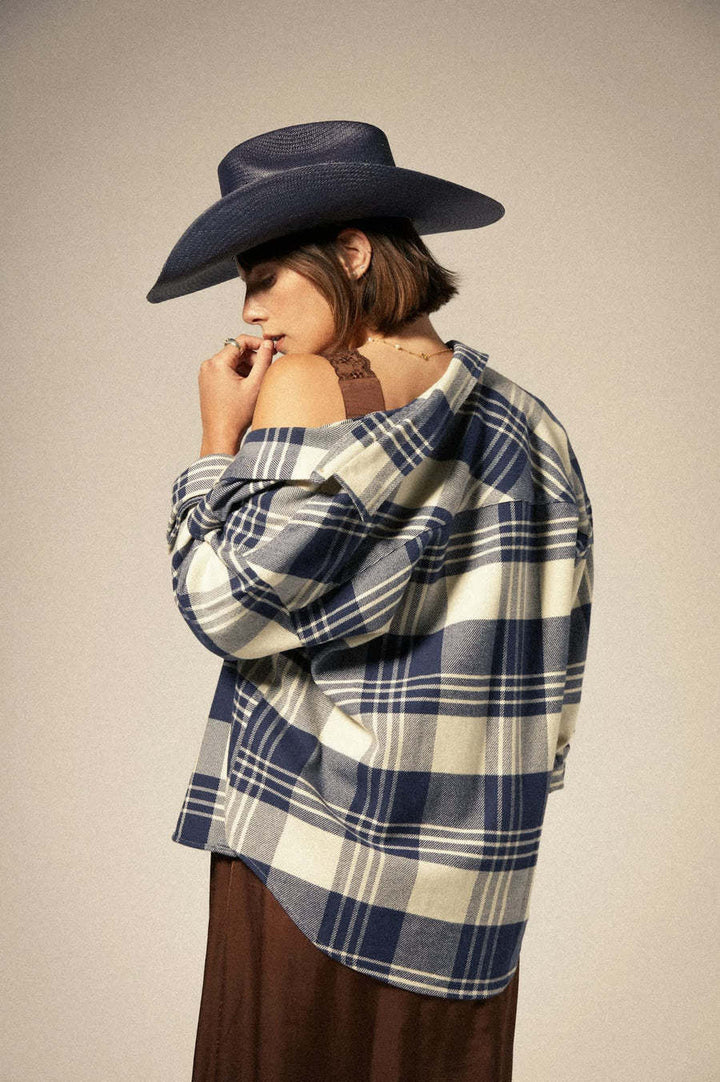 Brixton Bowery Classic Flannel (Womens) | Azure Blue/Whitecap Plaid