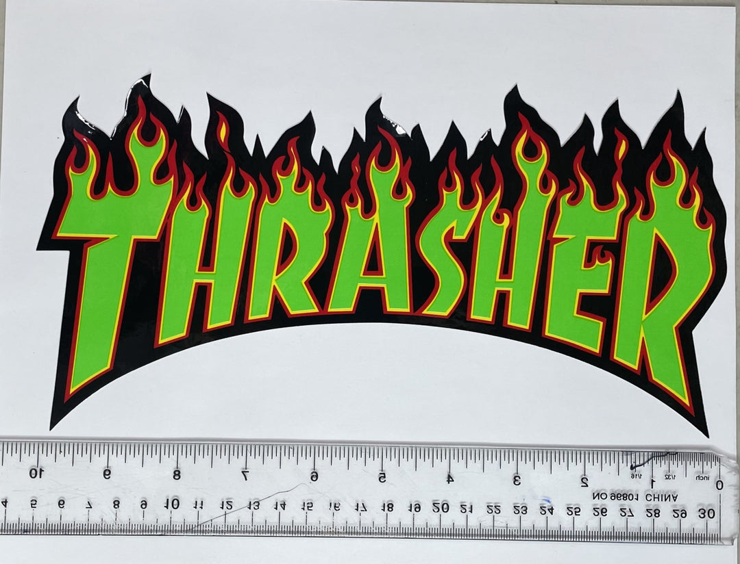 Thrasher Flame Logo Large Sticker | Green  (T1)