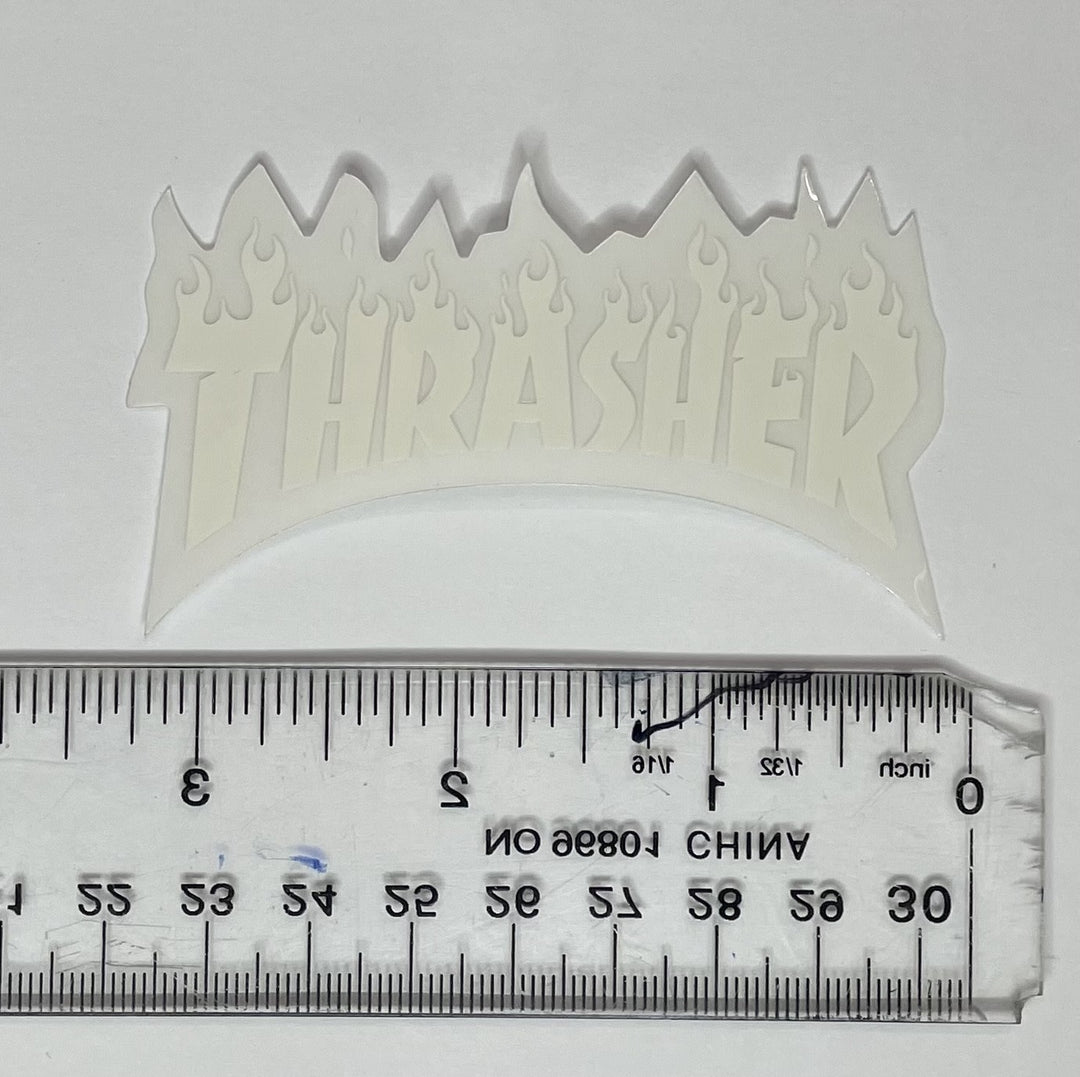 Thrasher Flame Logo Small Sticker | White  (T9)