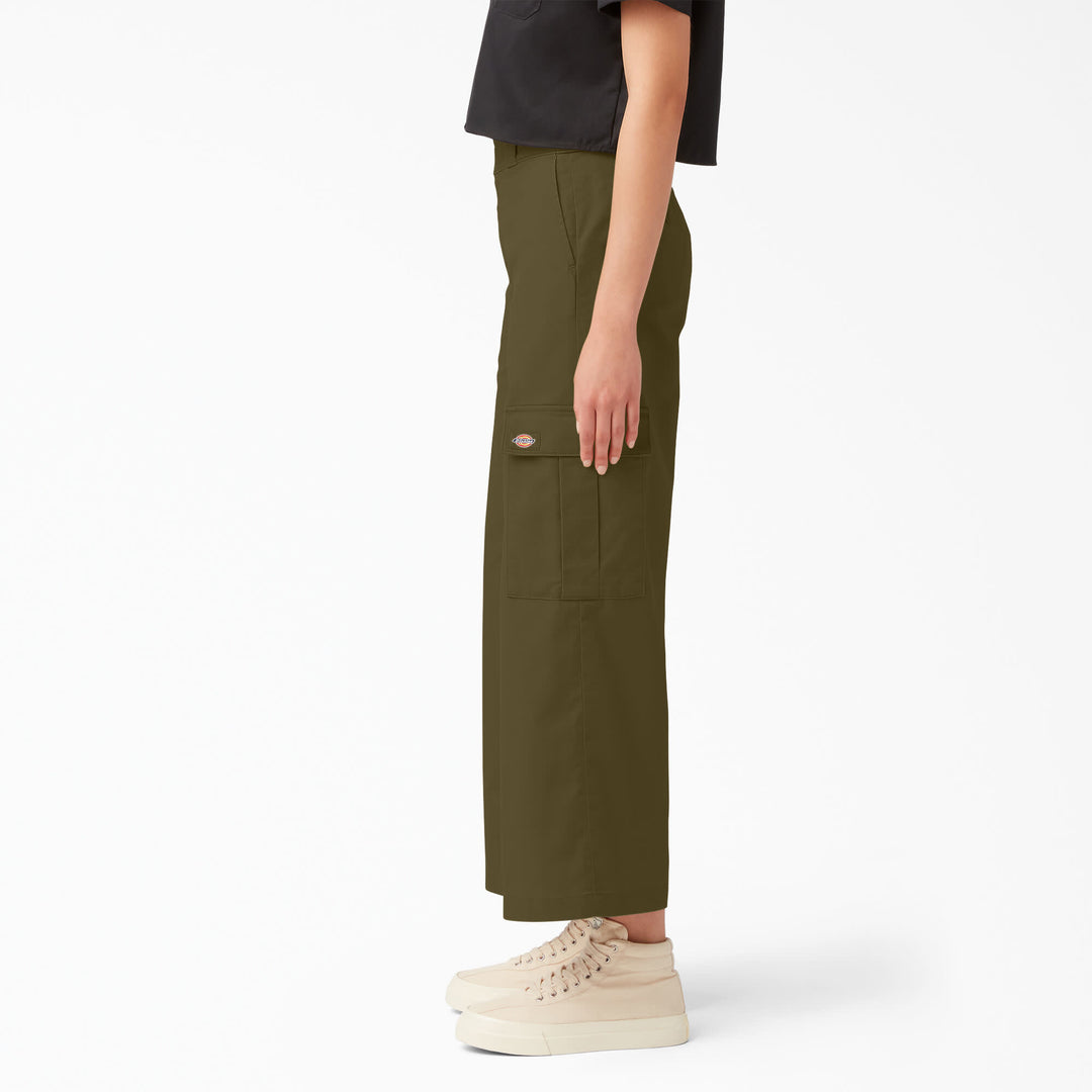Dickies Womens Twill Crop Cargo Pant | Stonewashed Military Green
