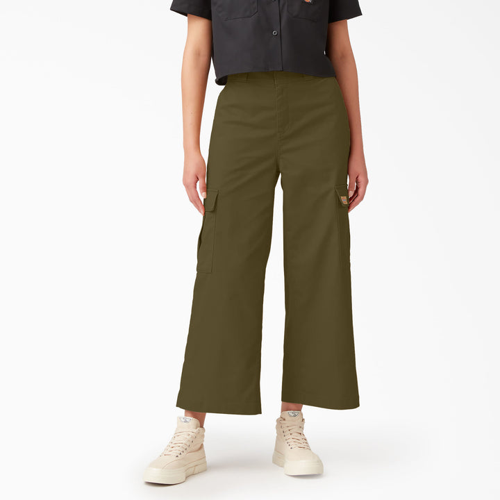 Dickies Womens Twill Crop Cargo Pant | Stonewashed Military Green