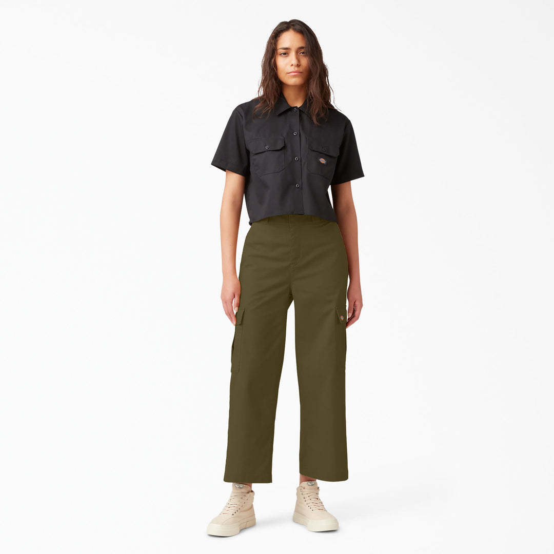 Dickies Womens Twill Crop Cargo Pant | Stonewashed Military Green
