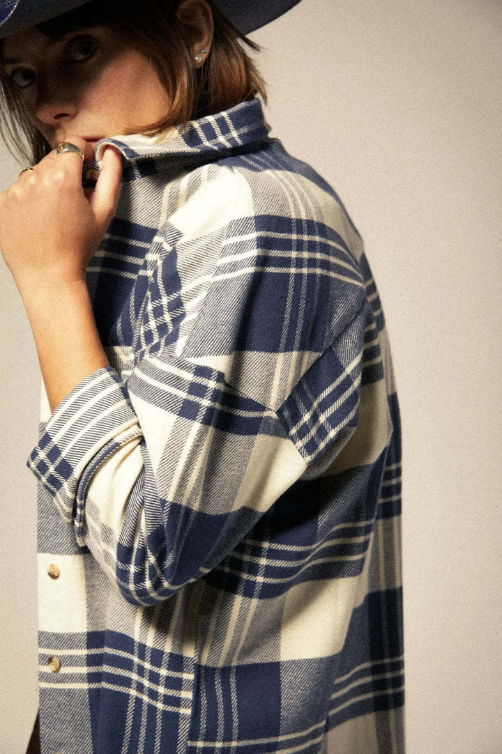 Brixton Bowery Classic Flannel (Womens) | Azure Blue/Whitecap Plaid