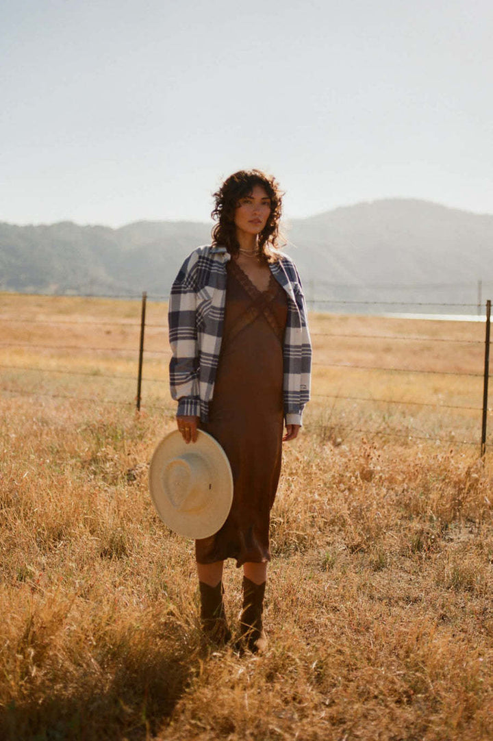 Brixton Bowery Classic Flannel (Womens) | Azure Blue/Whitecap Plaid