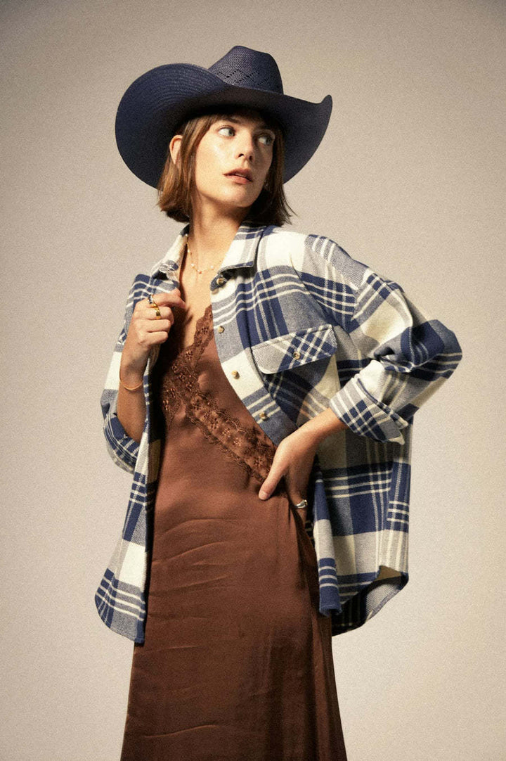 Brixton Bowery Classic Flannel (Womens) | Azure Blue/Whitecap Plaid