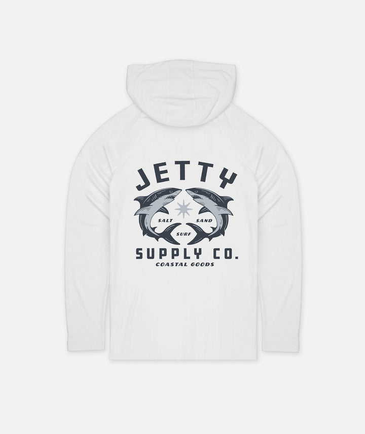 Jetty Bullshark Hooded UV Long-Sleeve (Youth) | White