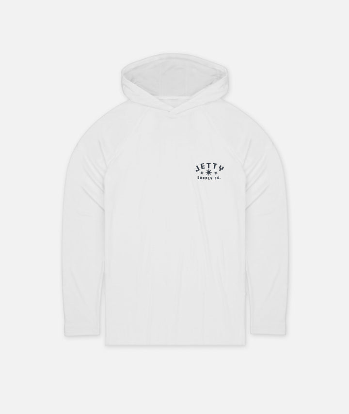 Jetty Bullshark Hooded UV Long-Sleeve (Youth) | White