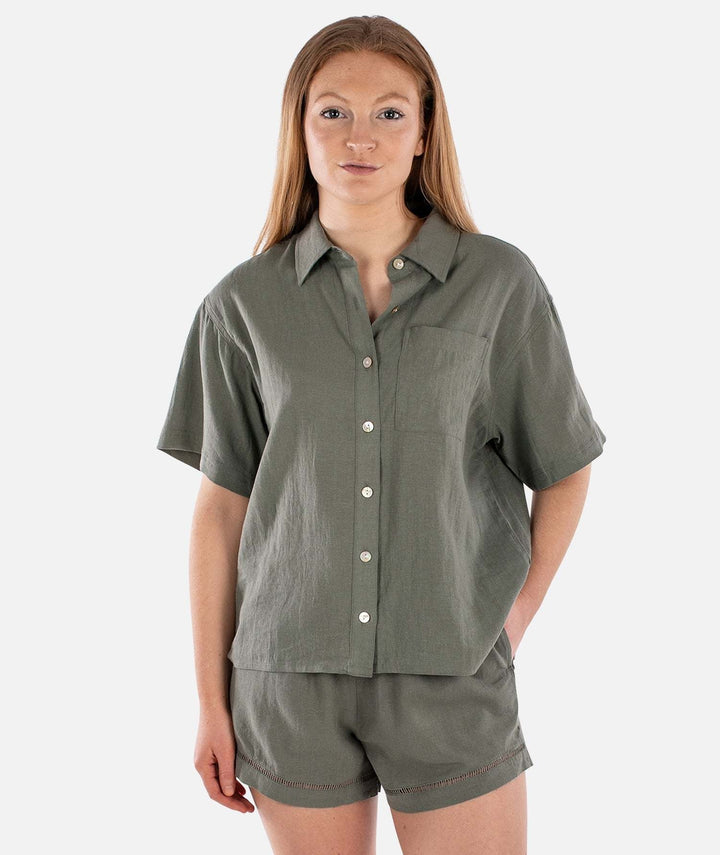 Jetty Cape Cod Linen Shirt (Womens) | Agave