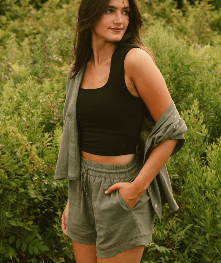 Jetty Dune Linen Short (Womens) | Agave