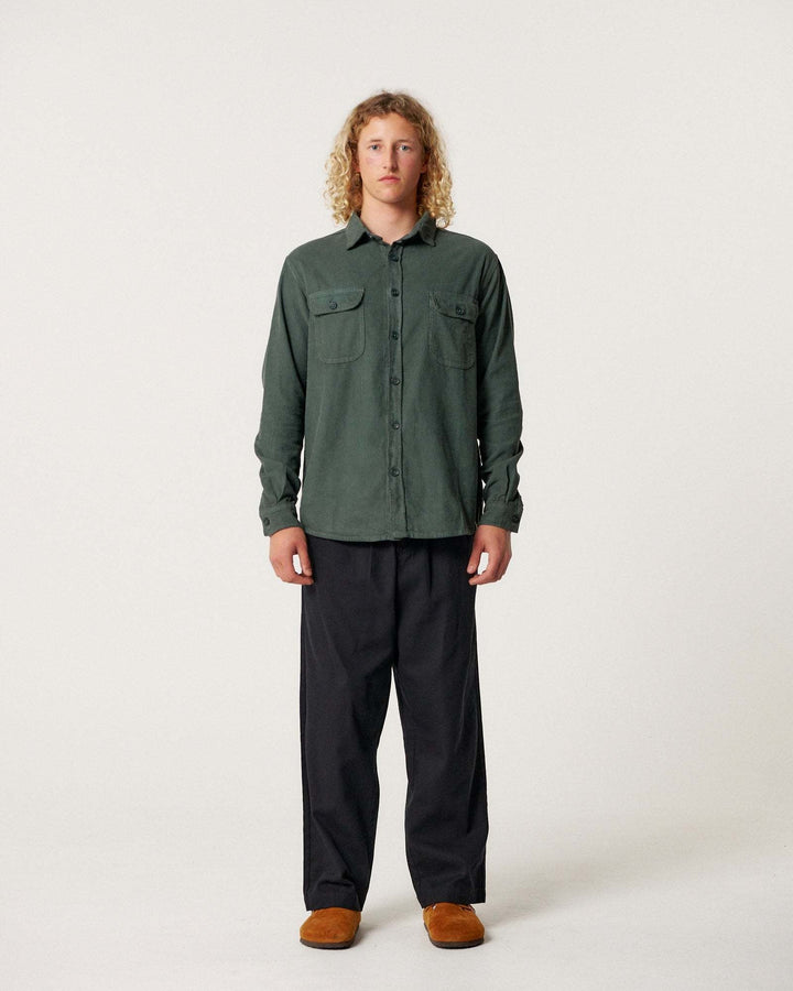 Critical Slide Lazy Boy Cord Shirt (Unisex) | Dusty Green
