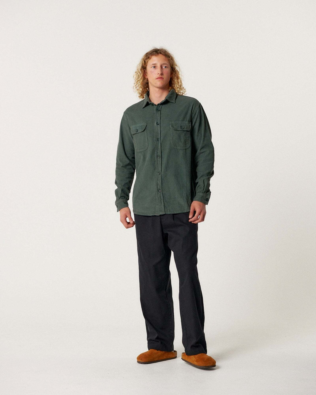Critical Slide Lazy Boy Cord Shirt (Unisex) | Dusty Green