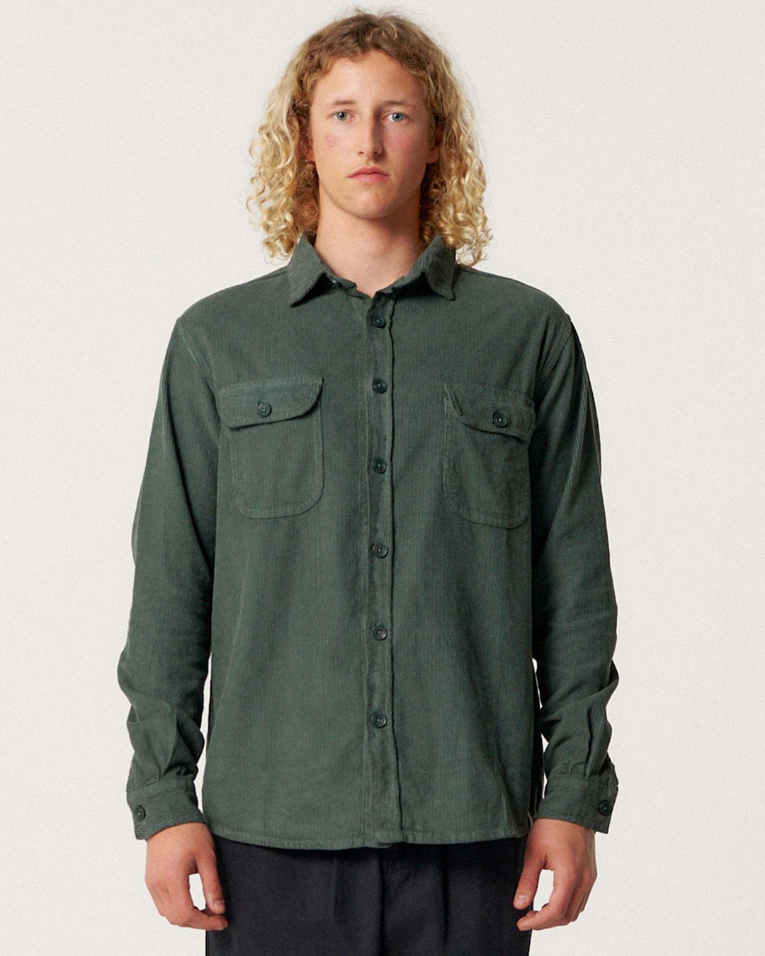 Critical Slide Lazy Boy Cord Shirt (Unisex) | Dusty Green