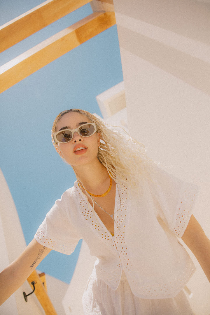 Brixton Seaside Eyelet Top (Womens) | Off White Eyelet