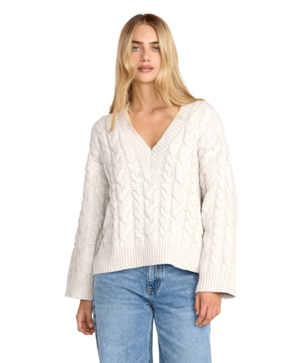 RVCA Cable V Neck Sweater (Womens) | Star White