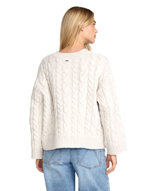 RVCA Cable V Neck Sweater (Womens) | Star White