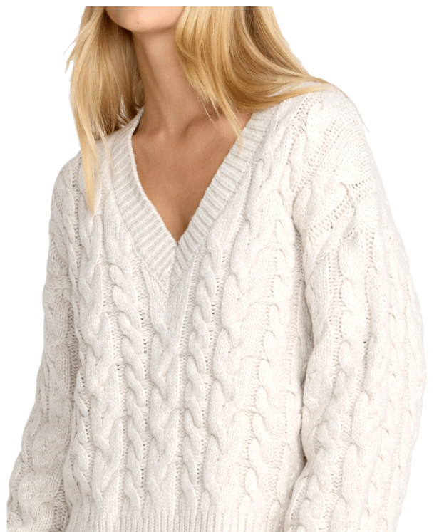RVCA Cable V Neck Sweater (Womens) | Star White