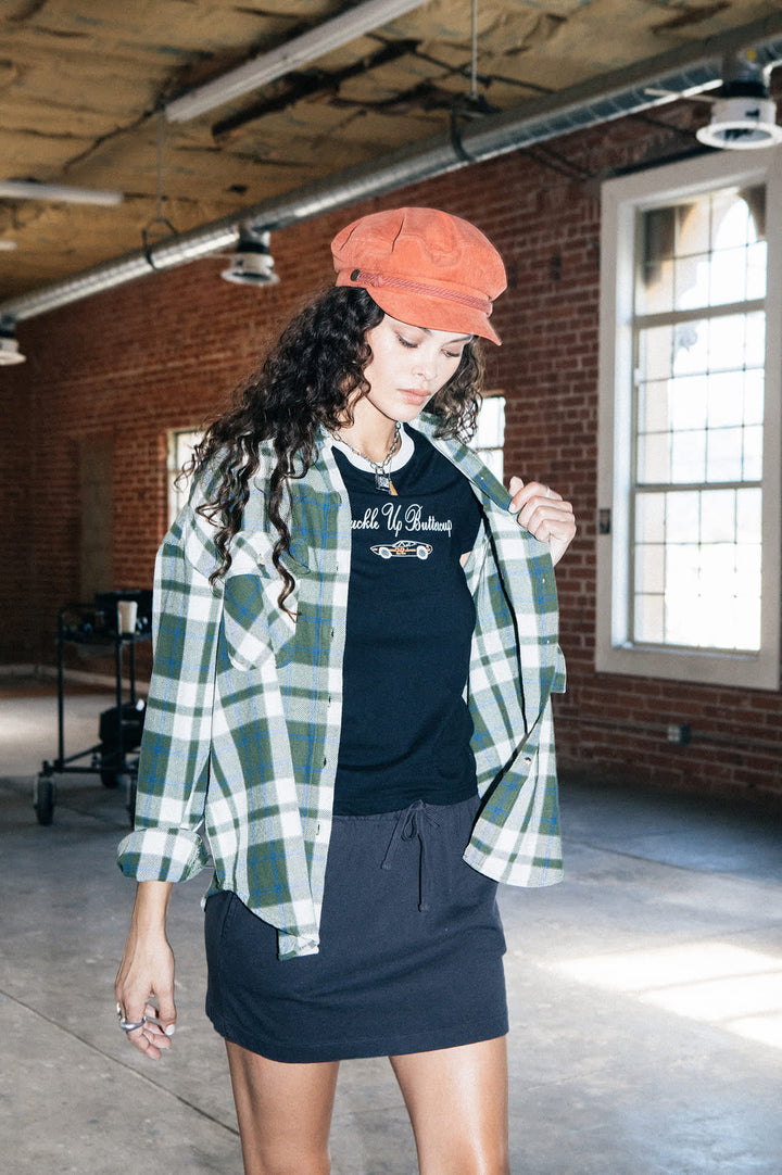 Brixton Bowery Vintage L/S Overshirt (Womens) | Green/Blue