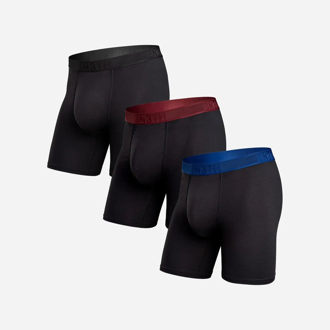 BN3TH Pro Flex Boxer Brief 3 Pack, Black/Recovery/Rhubarb, three-pack front product view 