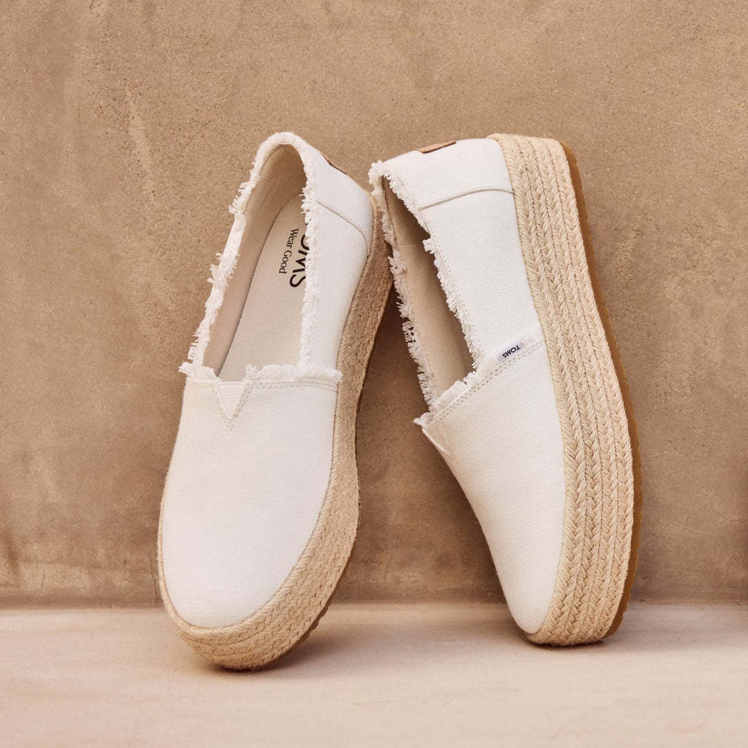 Toms Valencia Platform Espadrille (Womens) | Canvas Fray-White