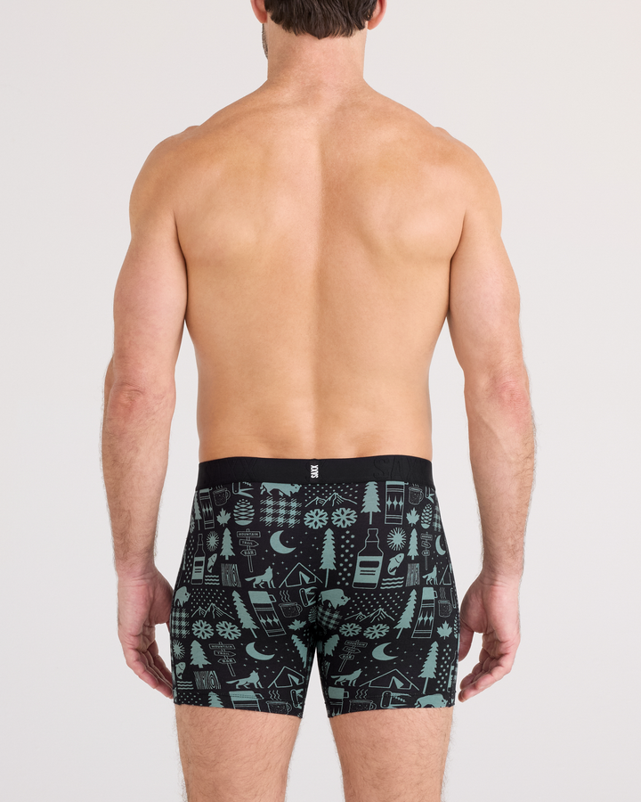 Saxx Droptemp Cooling Cotton Boxer Brief Fly | Camp Stamps-Black