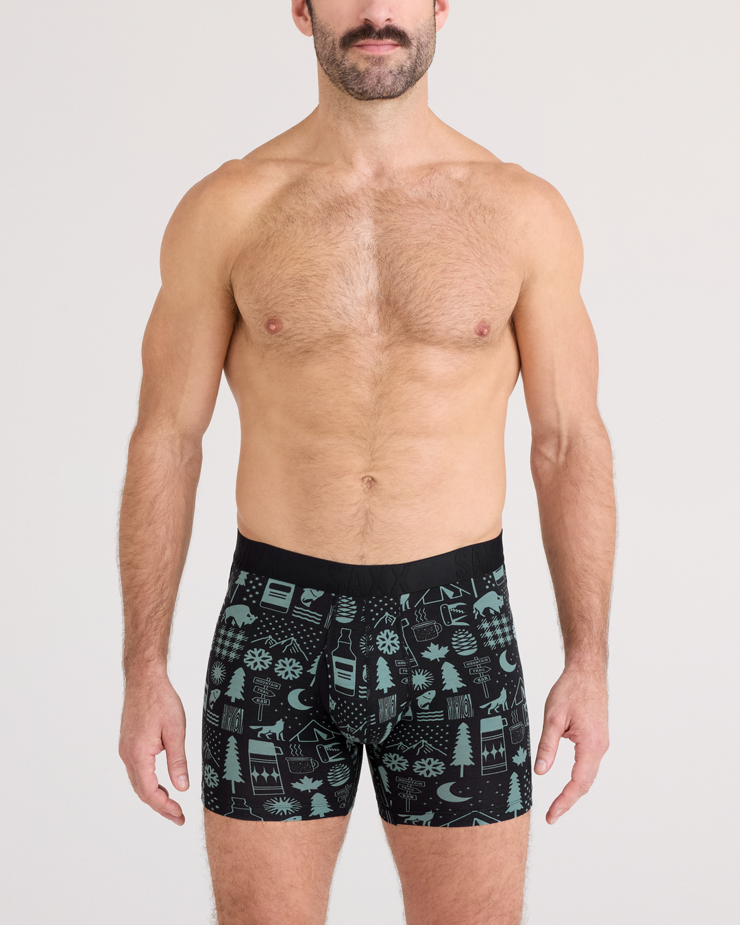 Saxx Droptemp Cooling Cotton Boxer Brief Fly | Camp Stamps-Black