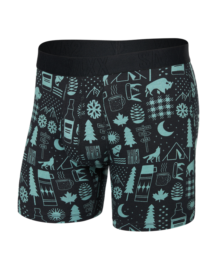 Saxx Droptemp Cooling Cotton Boxer Brief Fly | Camp Stamps-Black