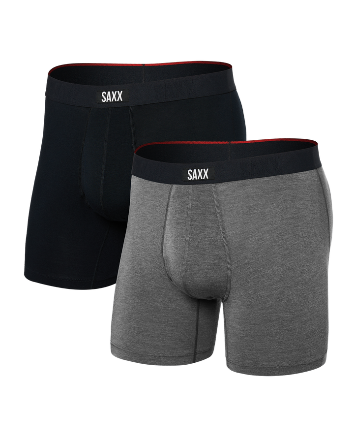 Saxx Vibe Xtra Soft Comfort Boxer Brief Fly 2Pk | Black/Dark Grey Heather