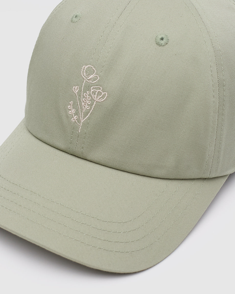 Tentree Flower Embroidery Peak Hat (Unisex) | Light Moss/White Oak