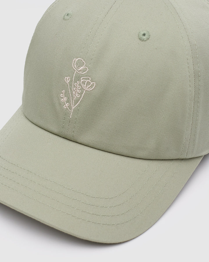 Tentree Flower Embroidery Peak Hat (Unisex) | Light Moss/White Oak