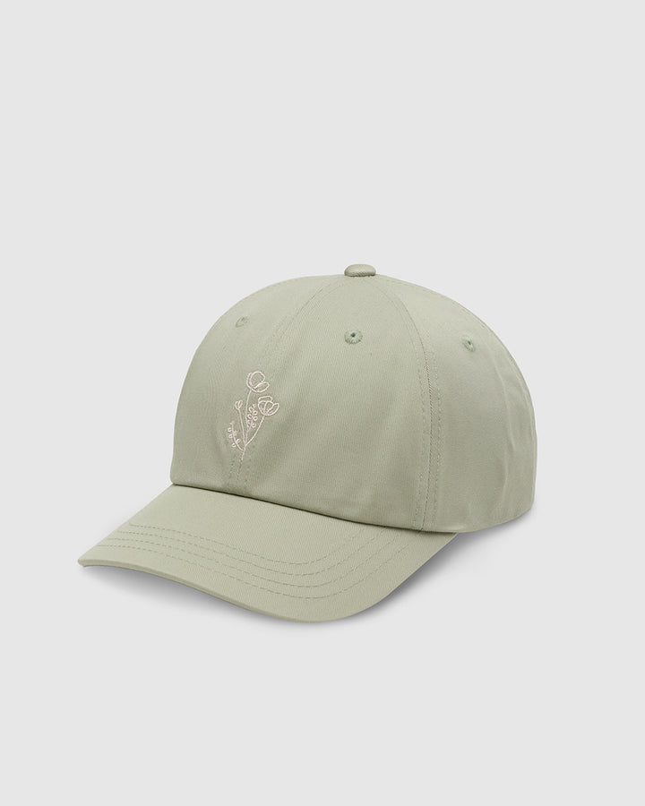 Tentree Flower Embroidery Peak Hat (Unisex) | Light Moss/White Oak
