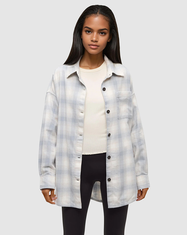 Tentree Fernwood Flannel Shirt (Womens) | Harbour Grey/Shadow Plaid