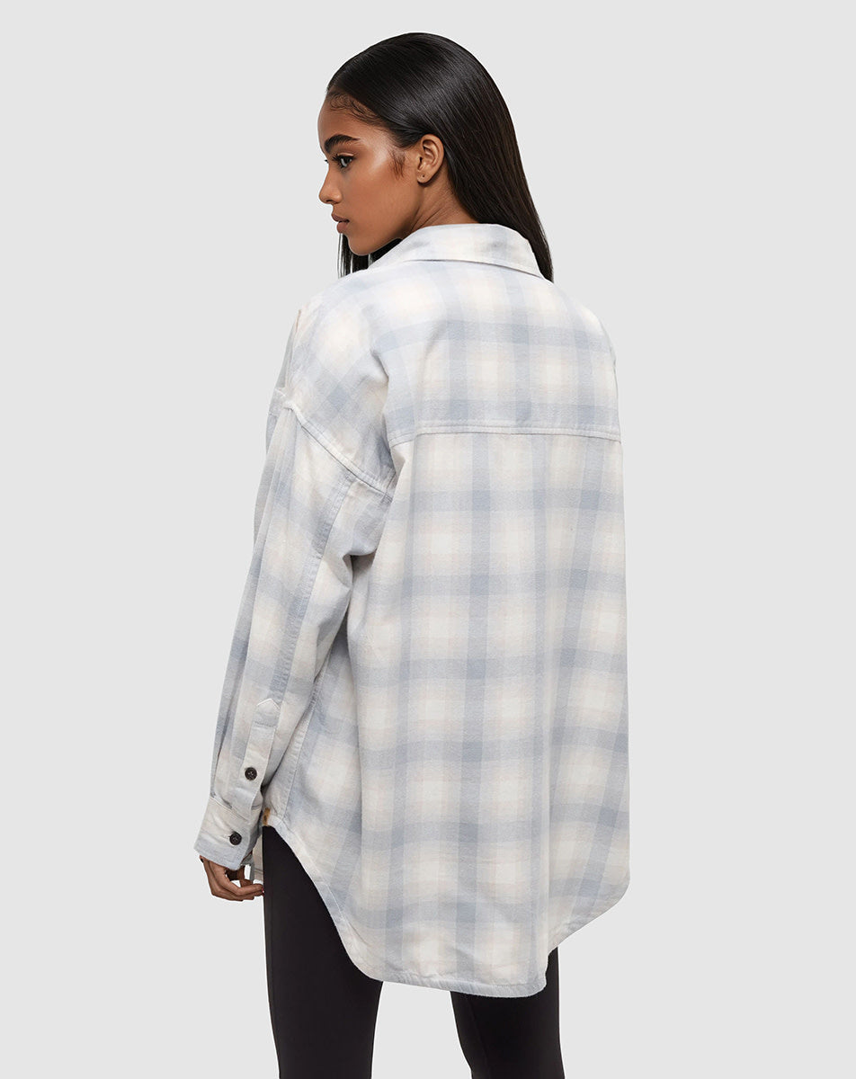 Tentree Fernwood Flannel Shirt (Womens) | Harbour Grey/Shadow Plaid