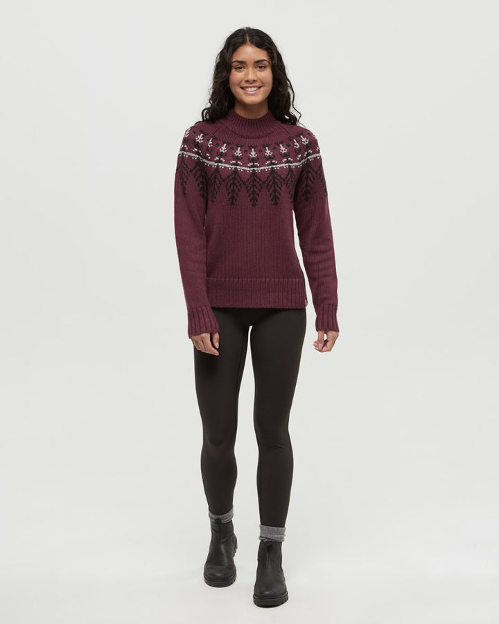 Tentree Haynes Sweater (Womens) | Deep Burgundy Heather/Black/Grey Heather